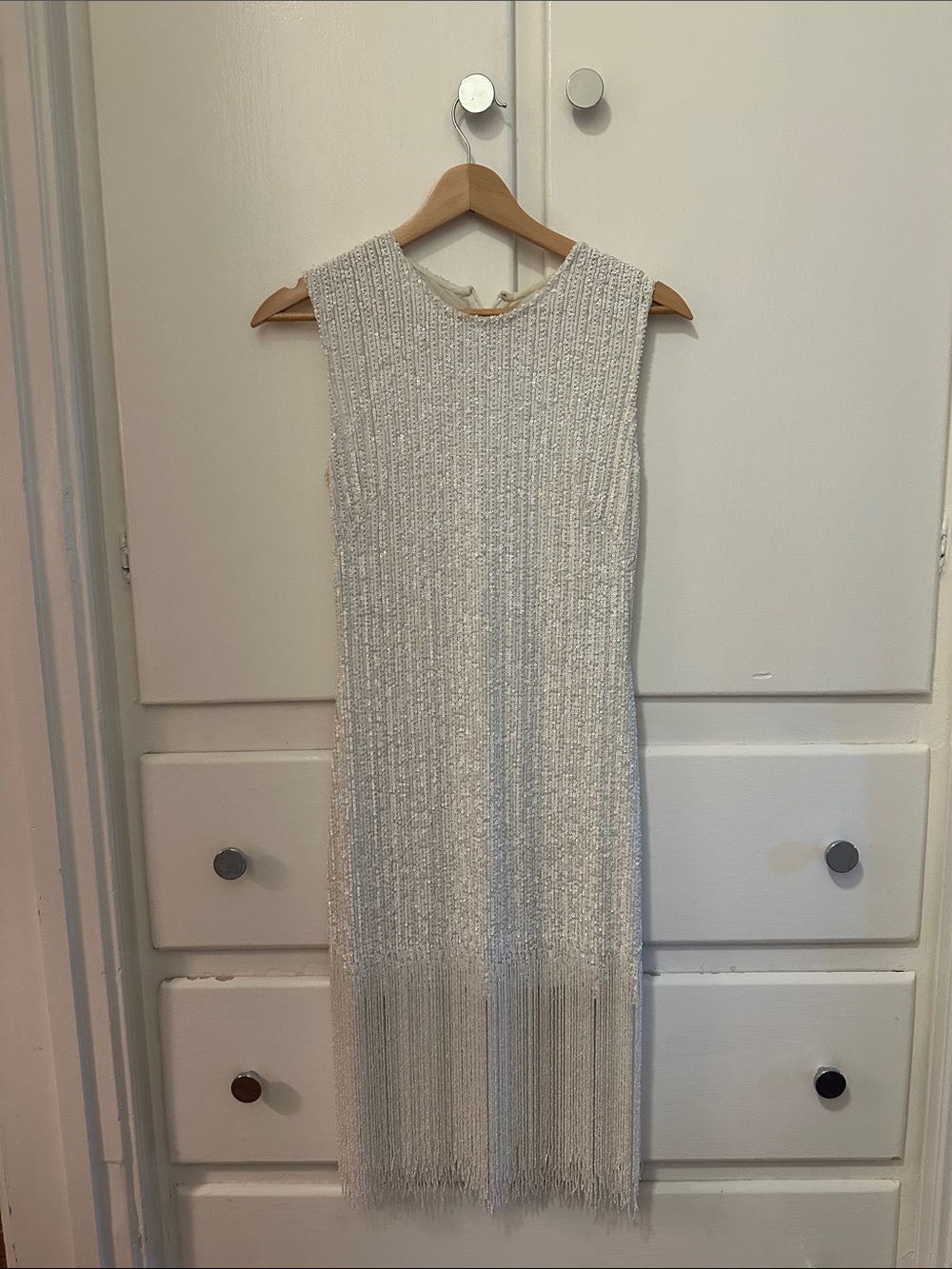 Naeem Khan Sleeveless Ivory Fringe Knit Dress